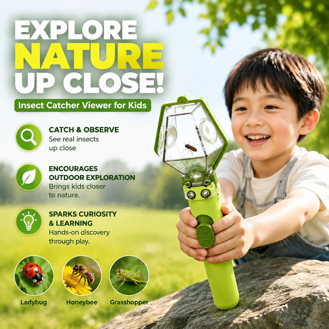 Handheld Insect Catcher Viewer for Kids Outdoor Nature Exploration Learning Tool