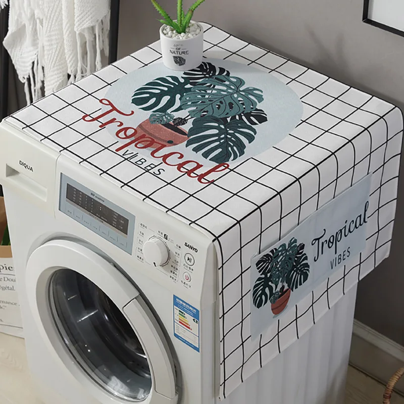 Nordic Style Geometric Fabric Cotton and Linen Roller Washing Machine Cover Cloth Dust Cover Single and Double Door Refriderator