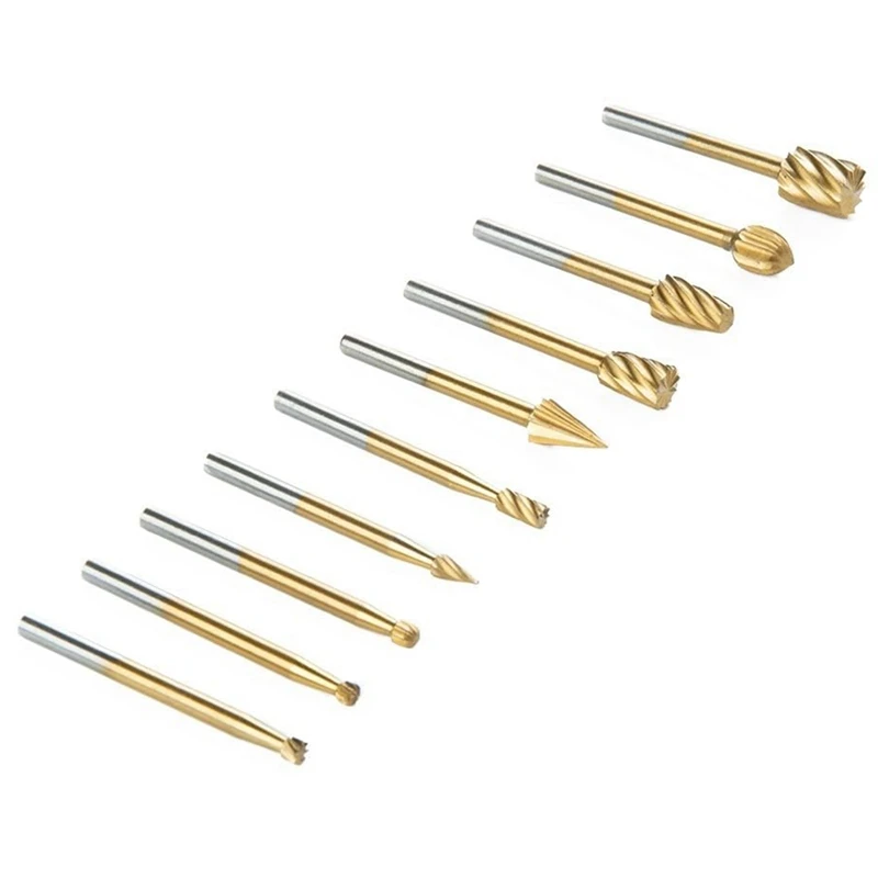 ABSU 10 STKS Carbide Roterende Tungsten Burr Set, 1/4-Head 1/8 Shank Stiftslijper Bit Slijpkop Voor Carving Metaal Polijsten