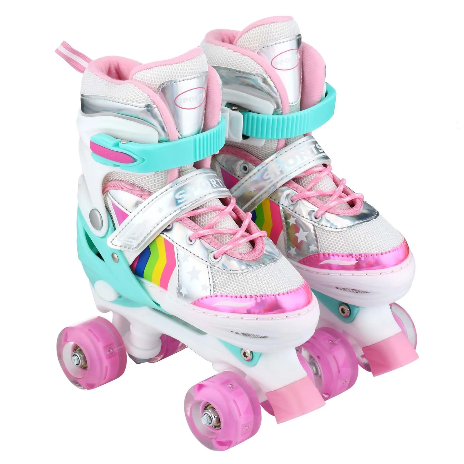 Children Roller Skate Shoes 4-Wheel Sport Protecitve Beginner Roller Shoes Boy Girl Child Kid Skating Sport Flashing Quad Skates