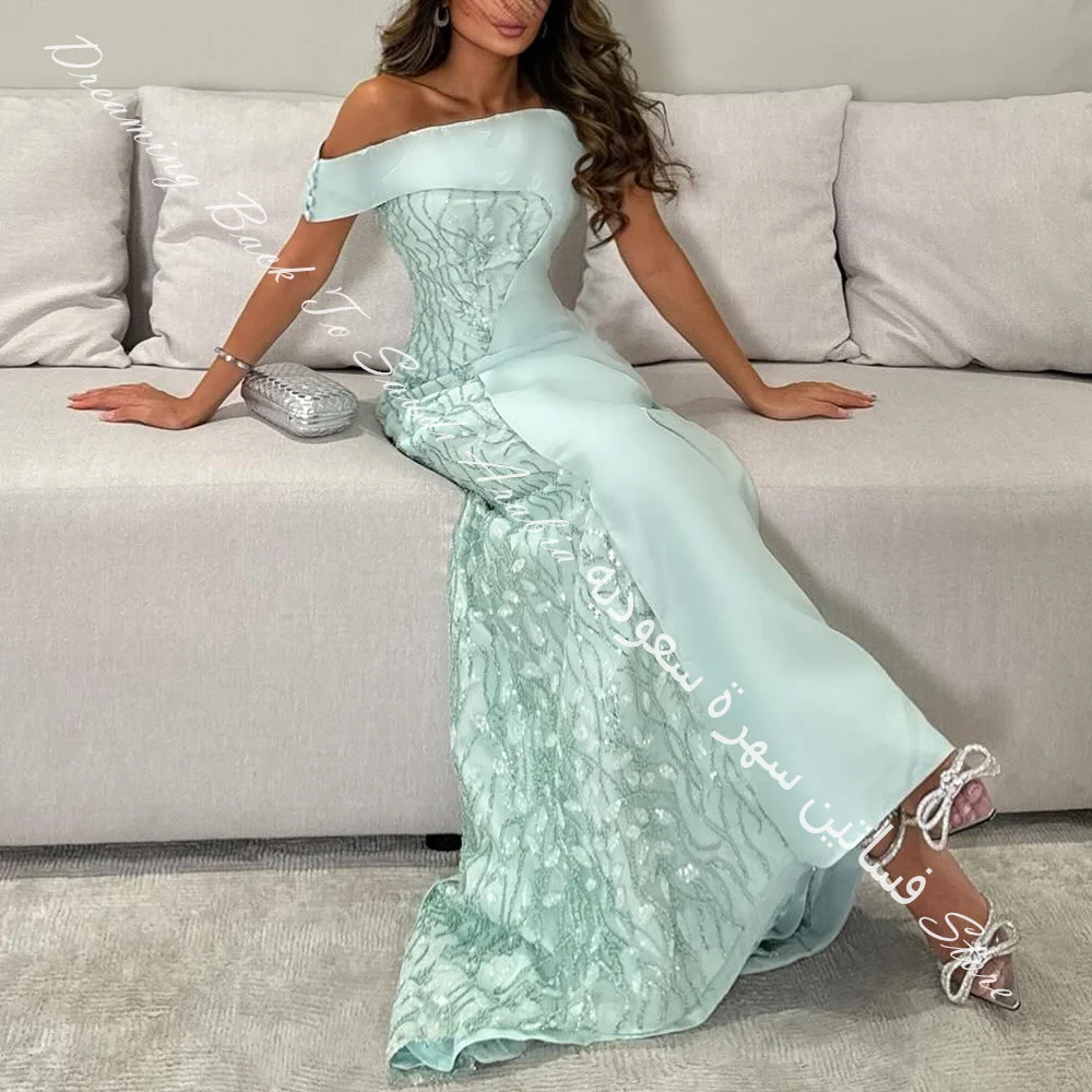 تخصيص الزهور حساسة قارب الرقبة الساتان قبالة الكتف أكمام فستان سهرة مستقيم الاجتياح قطار الطيات لون الصورة Fl