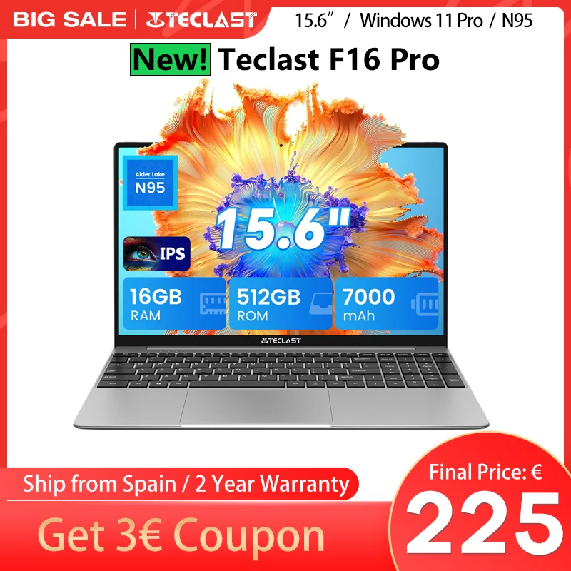 TECLAST F16Pro Laptop 15.6 pulgadas, Teclado retroiluminado, for Intel N95, 16GB RAM 512GB ROM, 1920x1200 FHD IPS, Compatible con Mini-HDMI