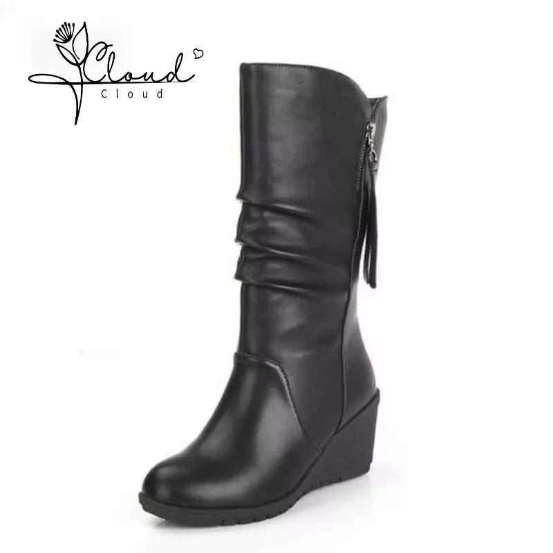 2024 Autumn Winter Anti Slip Slope Heel Women Boot Casual Mid Tube Boot Warm Snow Boot English Chelsea Boot Large Women shoes