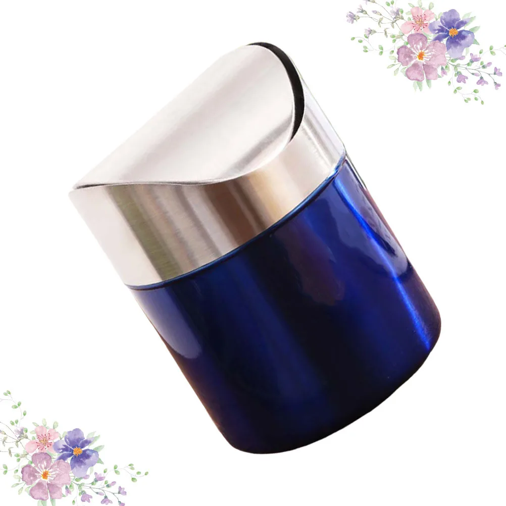 

1Pcs Stainless Steel Trash Can Compact Desktop Garbage Bin for Kitchen Bathroom Living Room Office Use Blue Silver