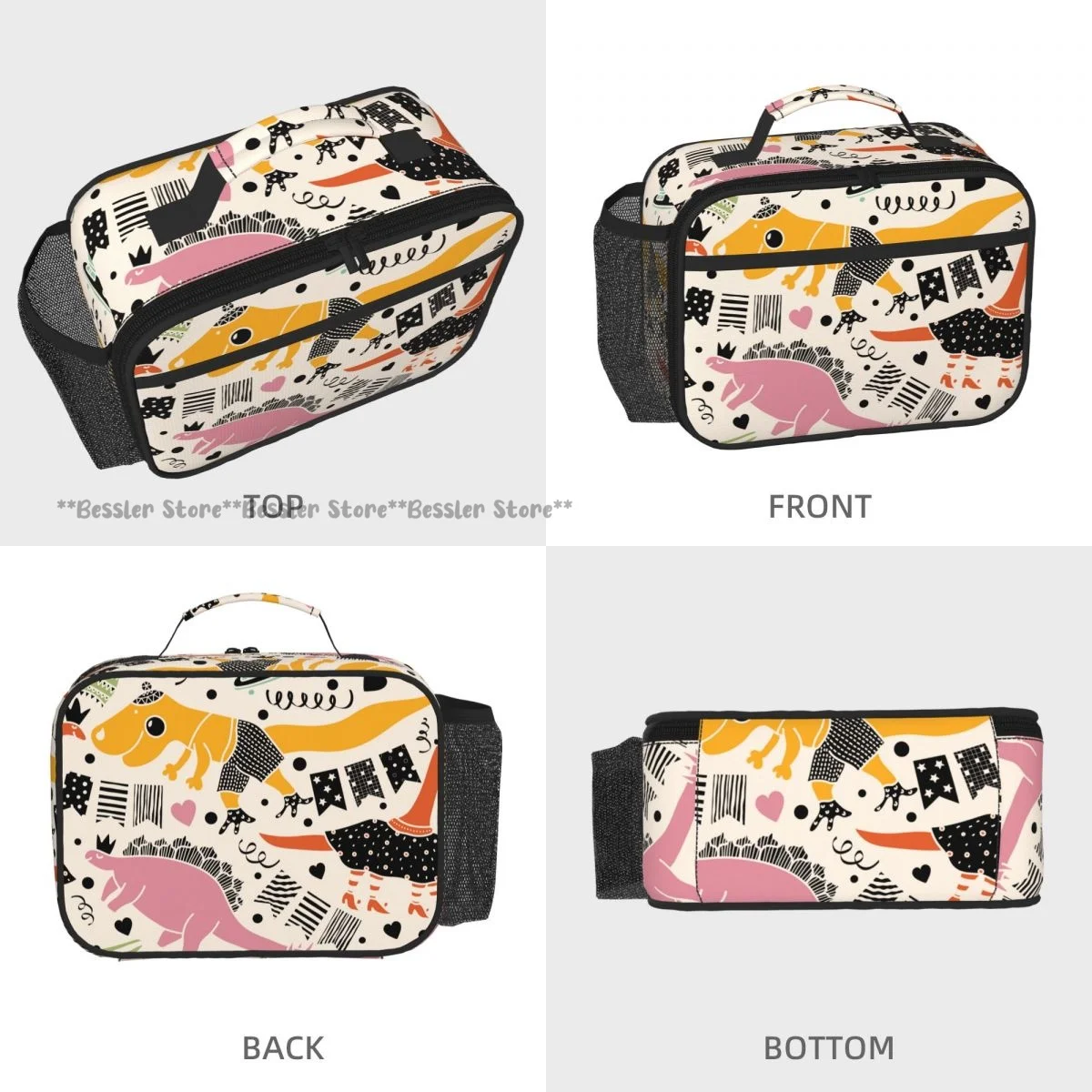 Reusable Handheld Thermal Bento Bag Cool Dinosaurs Insulated Lunch Carrier for School Office Outdoor Use