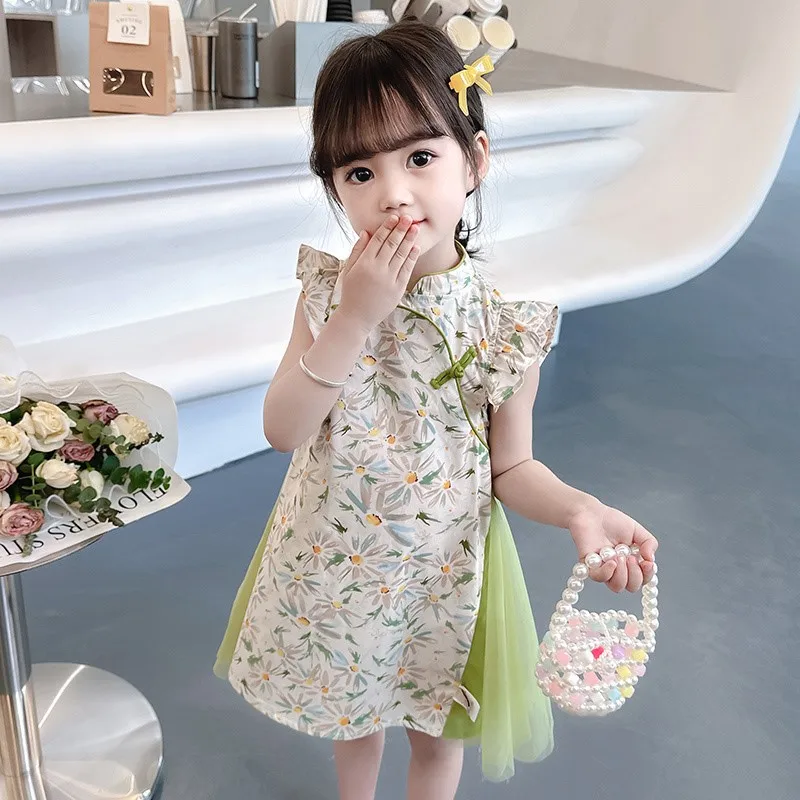Girls' Breathable Cheongsam Dress Children's 2026 New Qipao Dress Creative Kids' Trend Ancient Performance Costume Dress LJ641