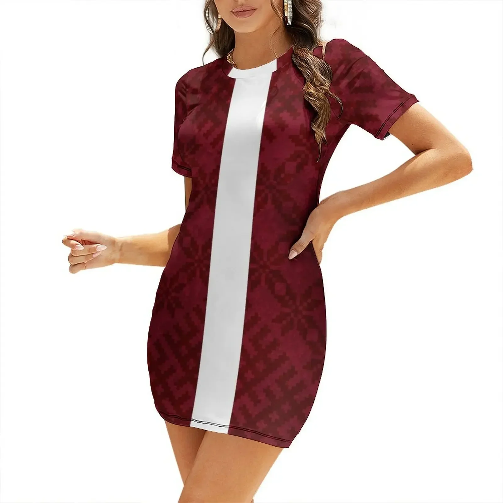 

Latvian Flag with Traditional Pattern Short-Sleeved Dress sexy dress summer outfits for women 2026 sexy dress for women