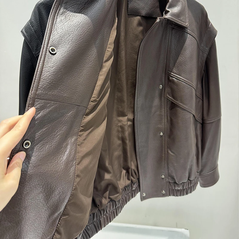 Hochwertige Schaffelljacke für Damen, lässige Revers-Motorradjacken, 2026, neue Retro-lose, trendige Echtlederjacke, Mäntel