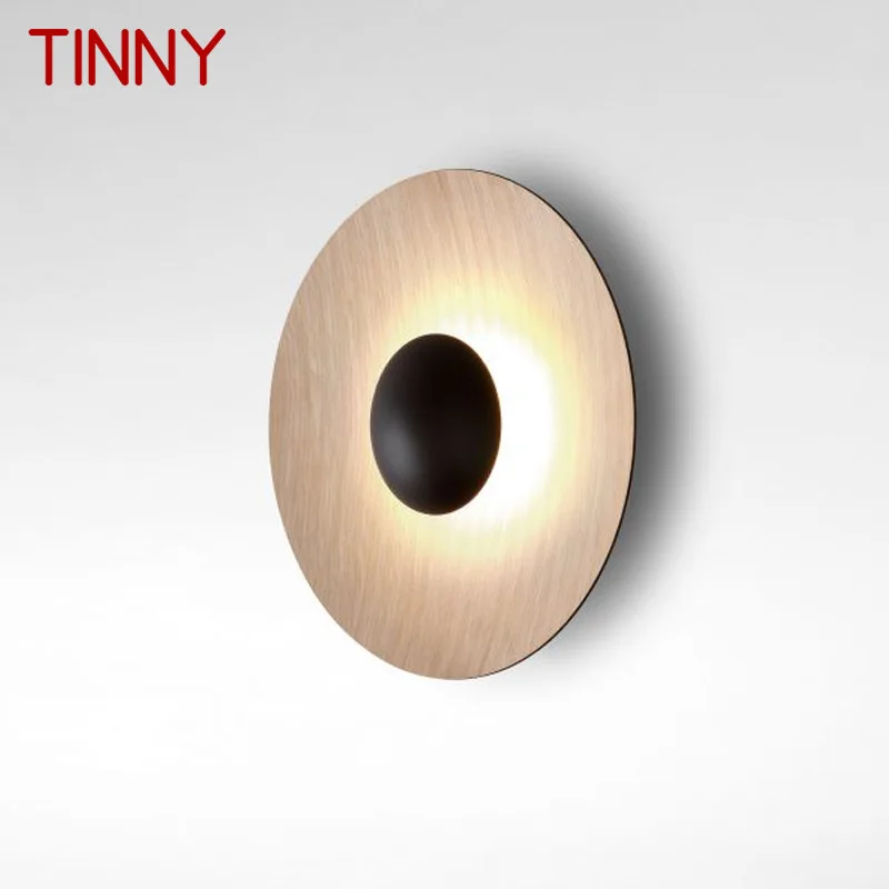 

TINNY Round Nordic Wall Lamp Aluminum Wood Grain Sconce Light New Design For Bedroom Creative