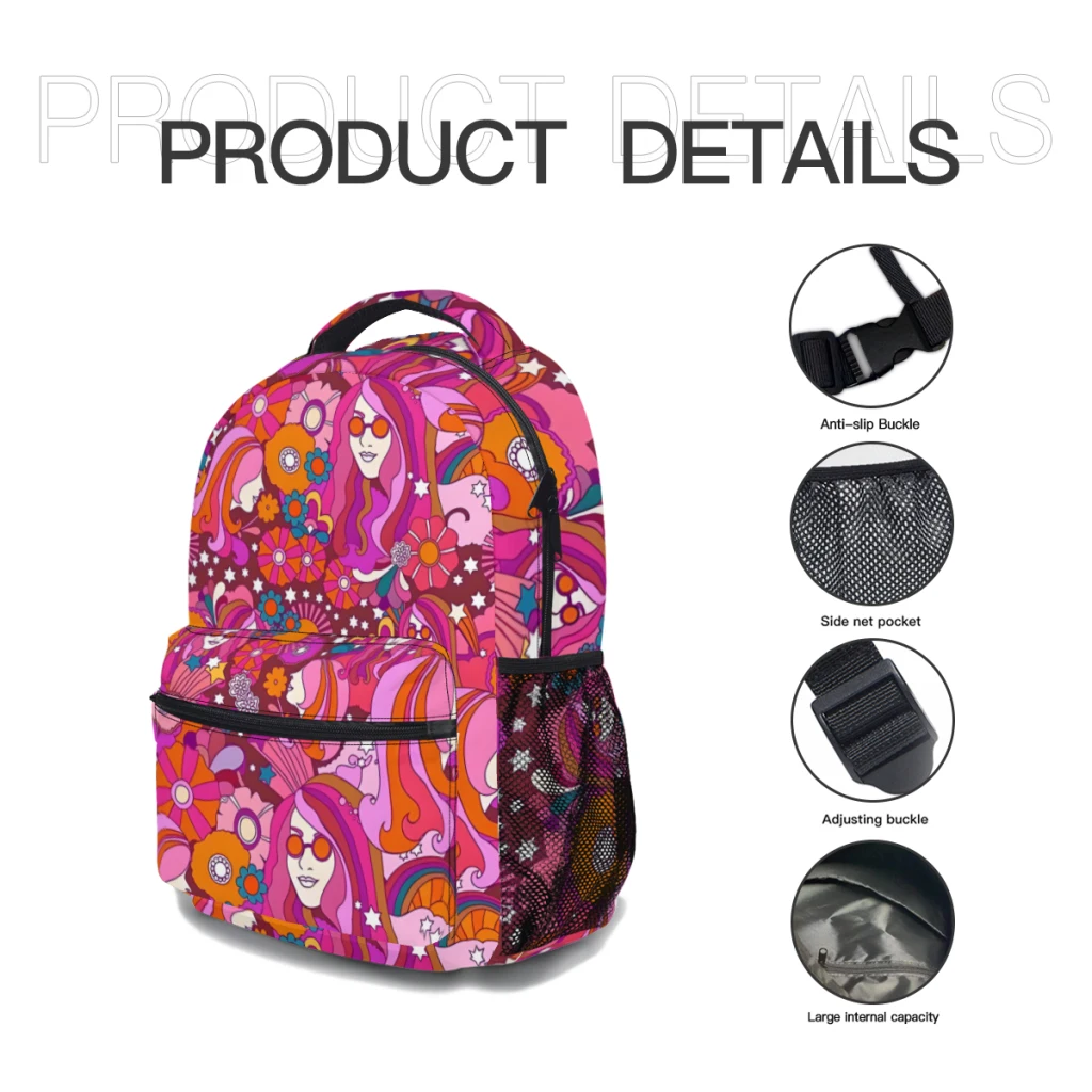 70s Fairground New Female Fashion girls High Capacity Waterproof College Backpack Trendy Girls Laptop School Bags 17inch ﻿ ﻿