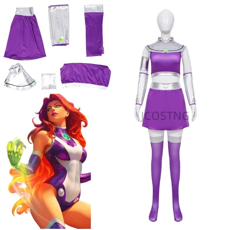 Hot anime Teen Titans Starfire full set for women Girl unisex Halloween party cosplay costume stage performance uniform uy9116