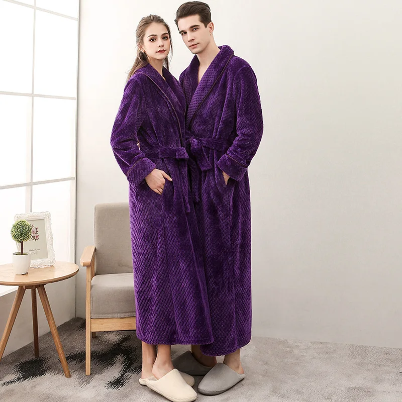 Autumn and Winter New Season Home Plush Soft and Comfortable Couple Pajamas Men\'s Thick Large Bathrobe Extended White Pajamas