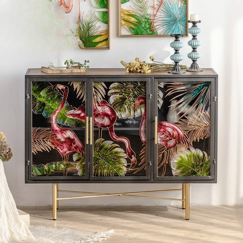 American retro entrance entrance cabinet, wrought iron tea cabinet