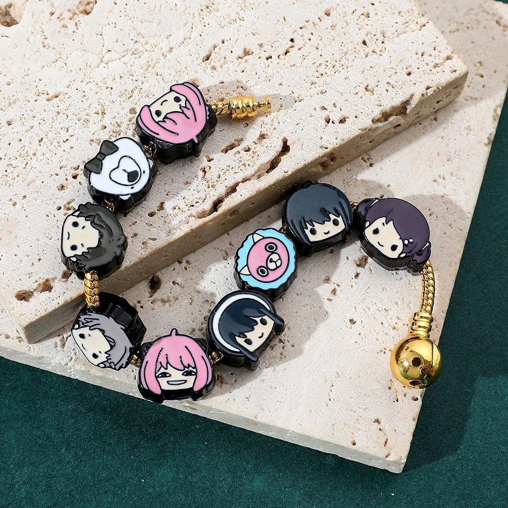 Gold Plated Adjustable Spy Family Charm Bracelet Kawaii Anime Fan Gift with Anya Forger & Family Charms for Women