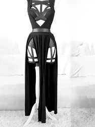 Vintage Gothic Club Sexy Sommer Anzug Frauen Ärmellose Schwarze Korsett Crop Top + Bandage Unterhose Mesh Split Rock 3 stücke sets