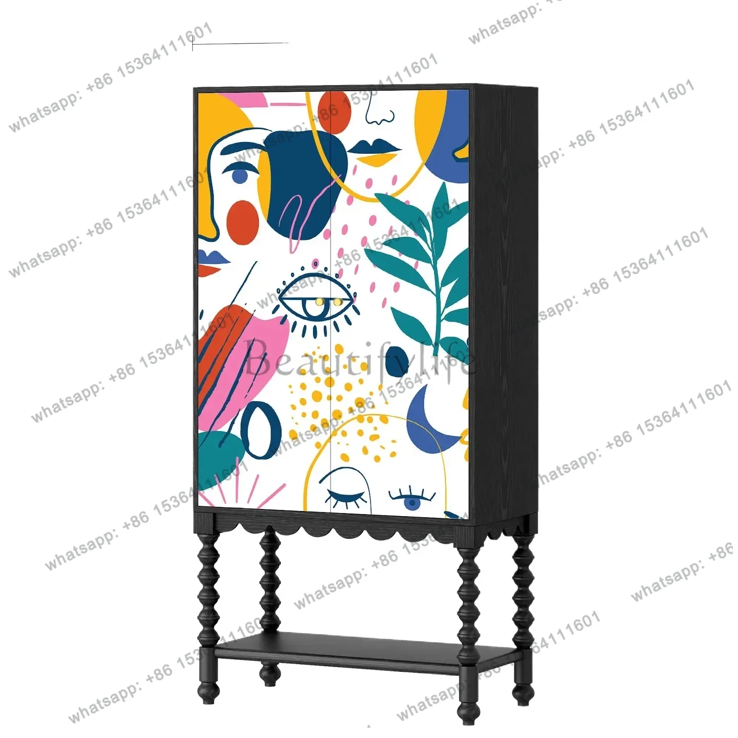 

Simple Modern Solid Wood High Cabinet Art TV Cabinet Living Room Decorative Storage Cabinet