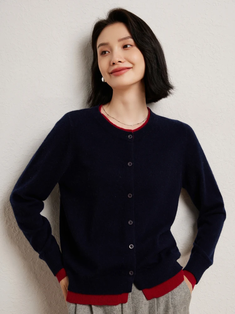 

MEETCC New Chic Women Cashmere Cardigan Spring Autumn 100% Cashmere Sweater Soft Warm Knitwear Female Fake 2 PCS Tops Clothing
