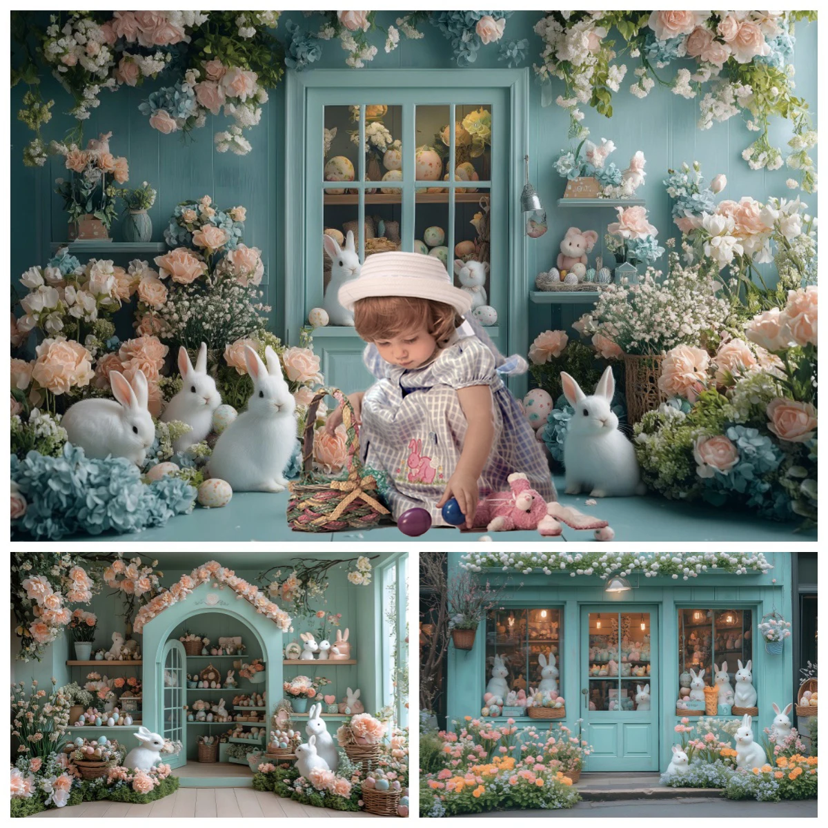 

Spring Easter Backdrop Flower Floral Rabbit Bunny Egg Interior Kids Artistic Portrait Birthday Party Decoration Photo Background