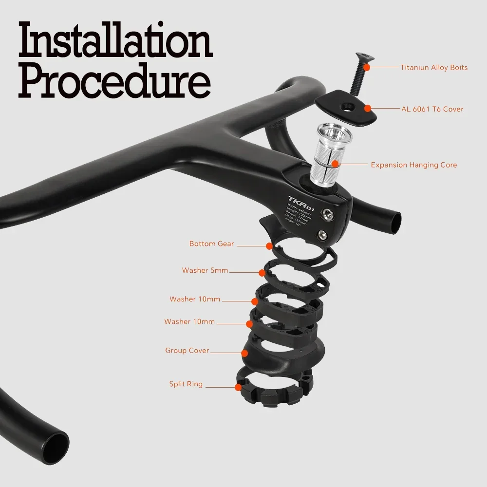 TOSEEK New TKR01 Integrated Road Bike Handlebar 25.4mm/28.6mm Full Internal hidden Cable Routing Full Carbon Free Fittings