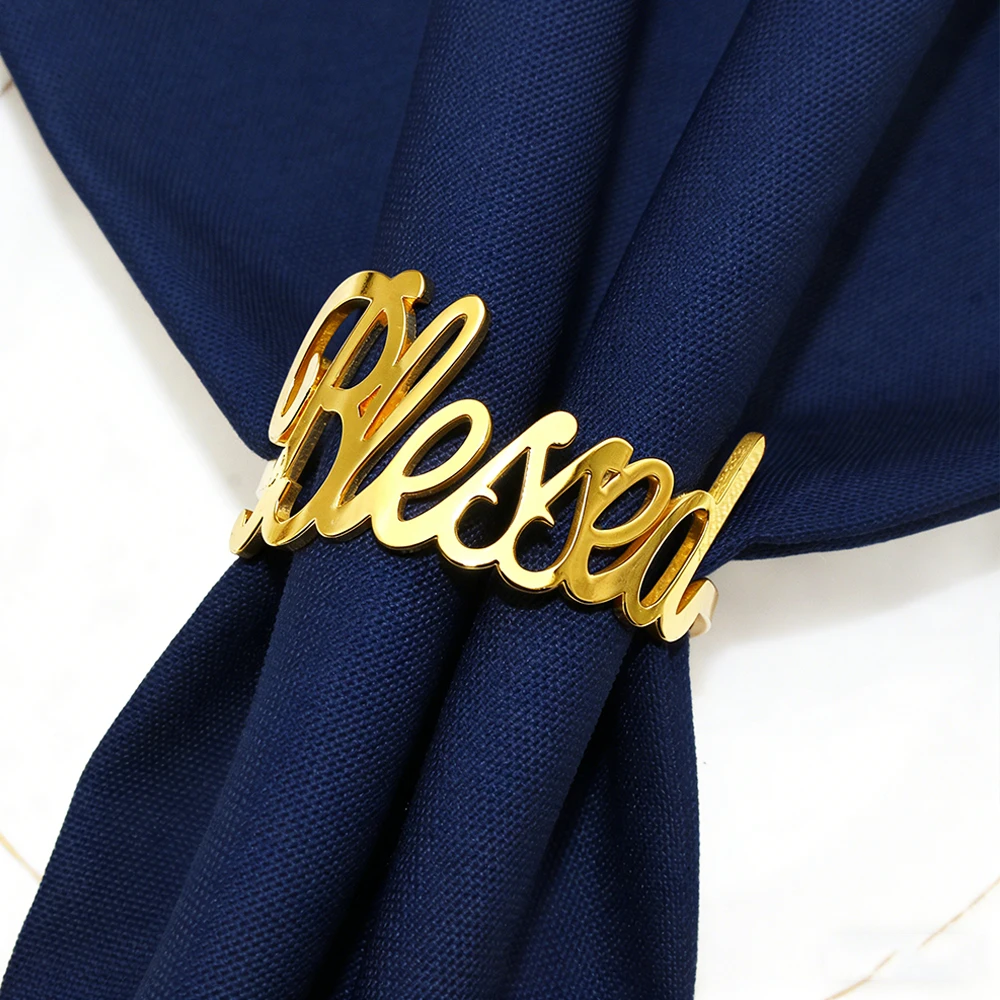6/8/12Pcs Blessed Napkin Rings Gold Metal Hollow Napkin Holders for Wedding Party Dinner Home Table Decoration Supplies
