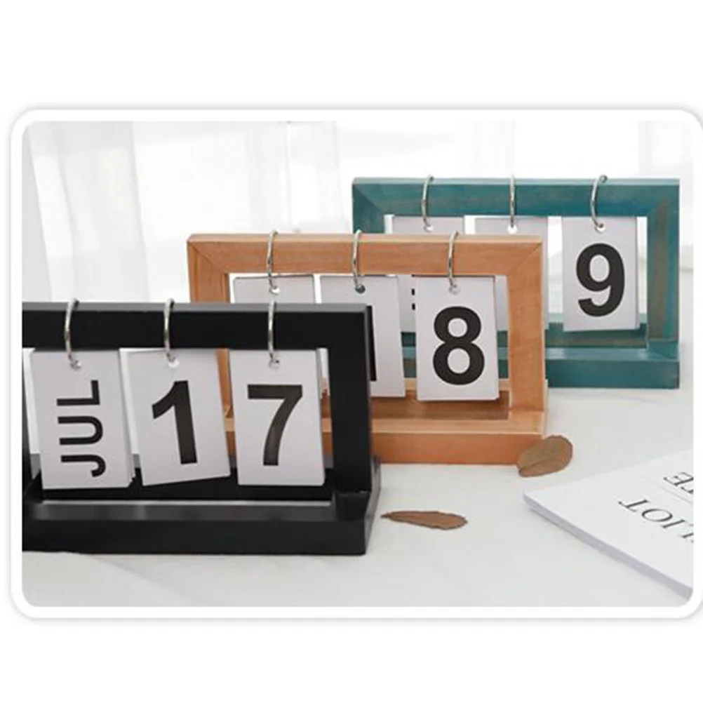 

Wooden Page Turning Calendar Creative Office Home Decor Practical Desk Accessory Wood Bracket Modern Calendar Printing