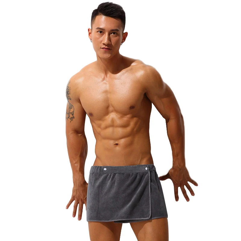 Men's Sexy Sleepwear Pajamas Short Pants Microfiber Bath Towel Side Opening Bathrobe Soft And Thick Bathrobe