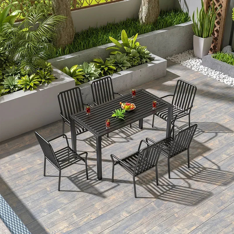 Outdoor simple metal table and chair set courtyard garden terrace dining table and chair outdoor leisure back chair one table an