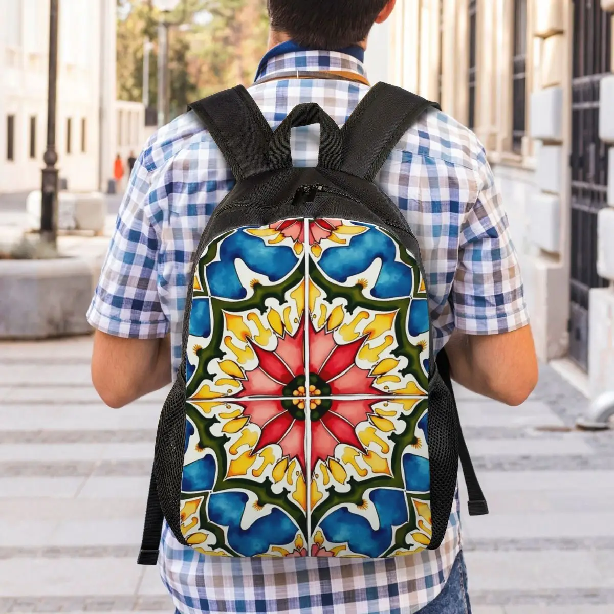Mediterranean,colorful,vibrant,mosaic Tiles Art 1 Backpack Student Boys Girls BookBag School Bag Laptop Shoulder Bags