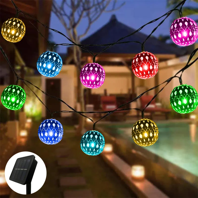 6.5M/5M Moroccan Ball Solar String Lights LED Outdoor String Lamp For Wedding Party Christmas Home Bedroom Garden Yard Decor