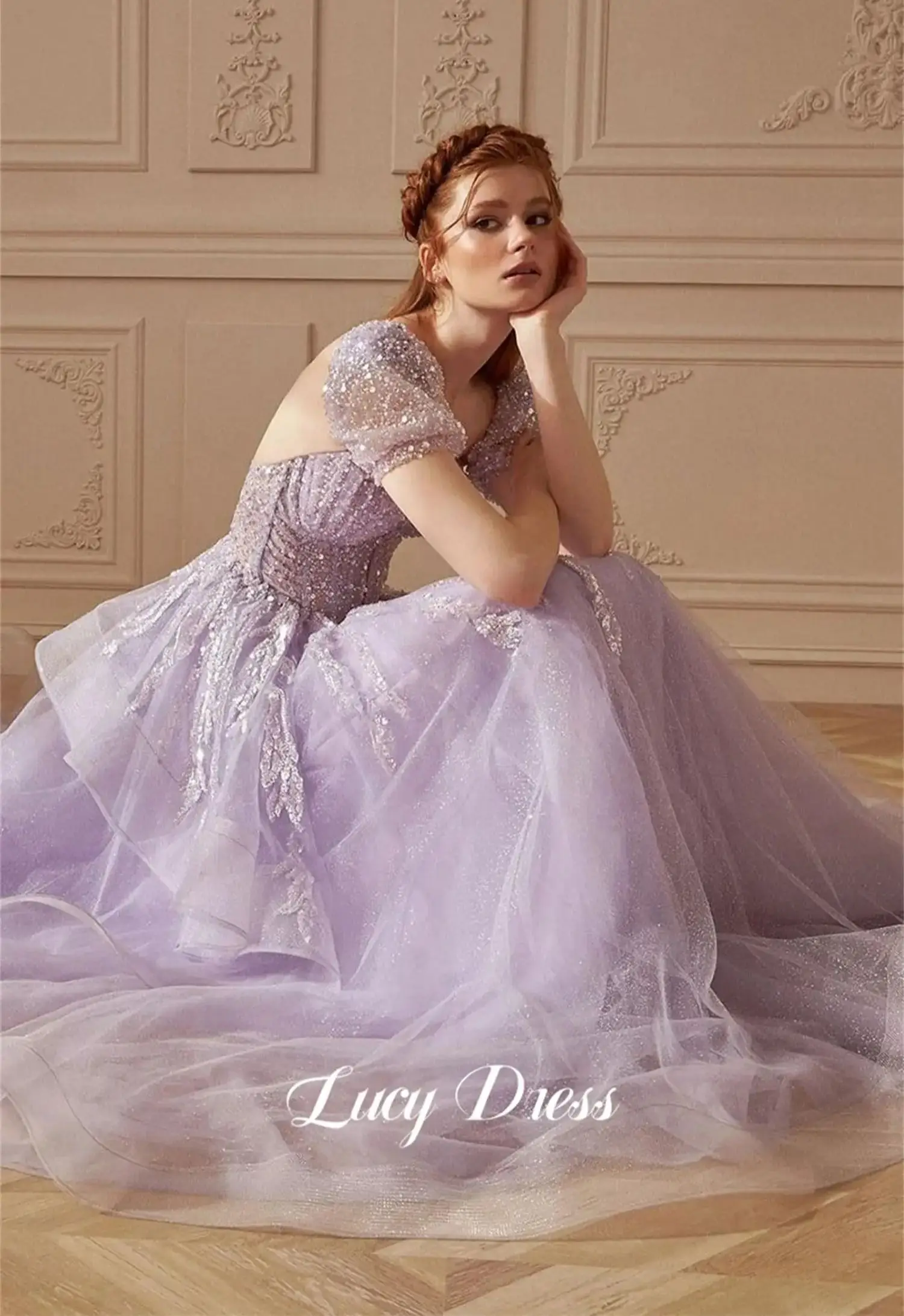 Lucy Shiny Fabric Prom Dress Purple Wedding Evening Elegant Woman Ceremony Dresses 2024 Women Robe De Soiree Femmes Ball Gowns