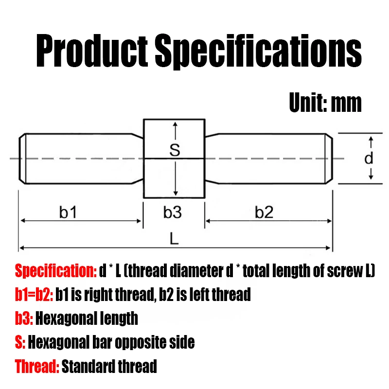 304 Stainless Steel Dual Head Threaded Bar Stick M8 L=30-100mm Left And Right Thread Double End Thread Rod Stud Bolts