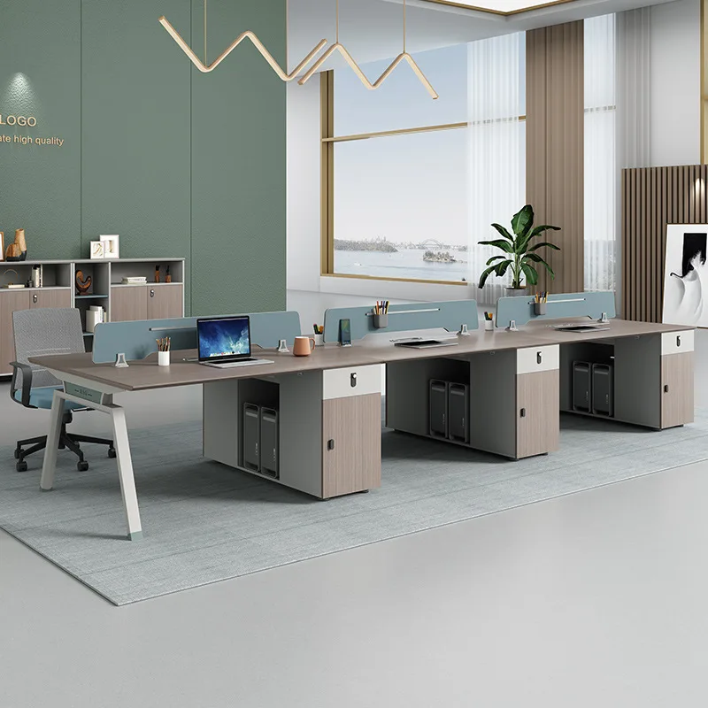Four employees, simple modern staff, office desk and chair combination booth, employee desk with socket