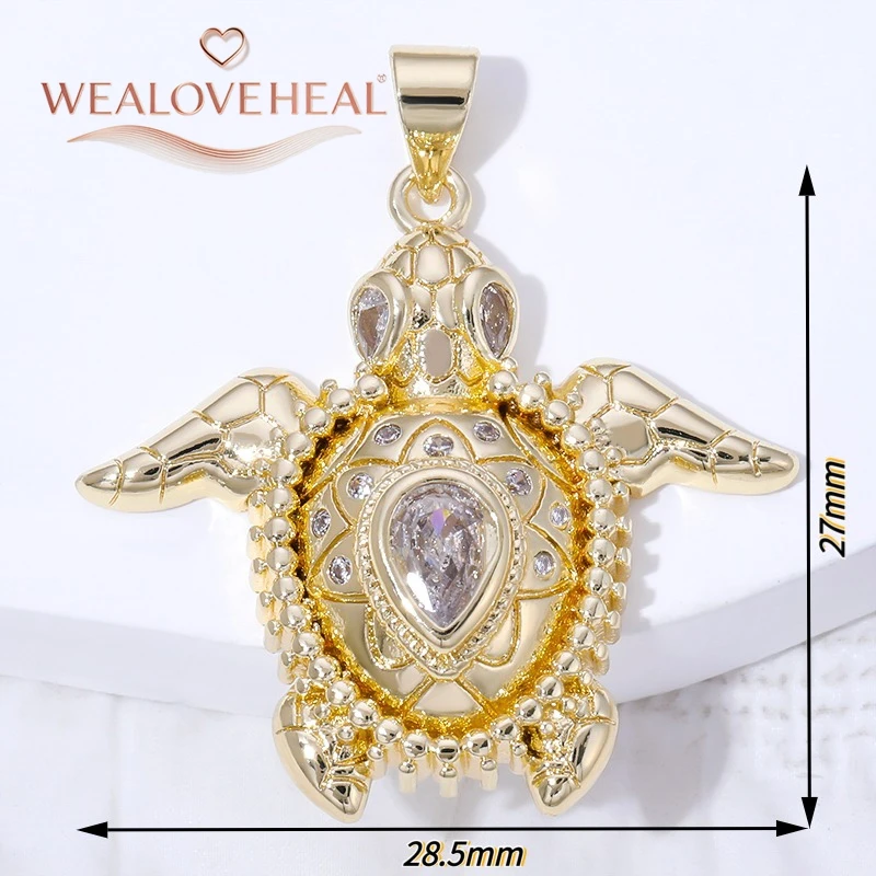 anhänger schmuck,anhänger schmuckherstellung,18K Vergoldeter Messing-Schildkröten-Anhänger mit Zirkonia, Luxuriöser Meeres-Tier-Charm für DIY-Schmuckherstellung, Strand- und Ozean-Schmuckzubehör – Detail 21