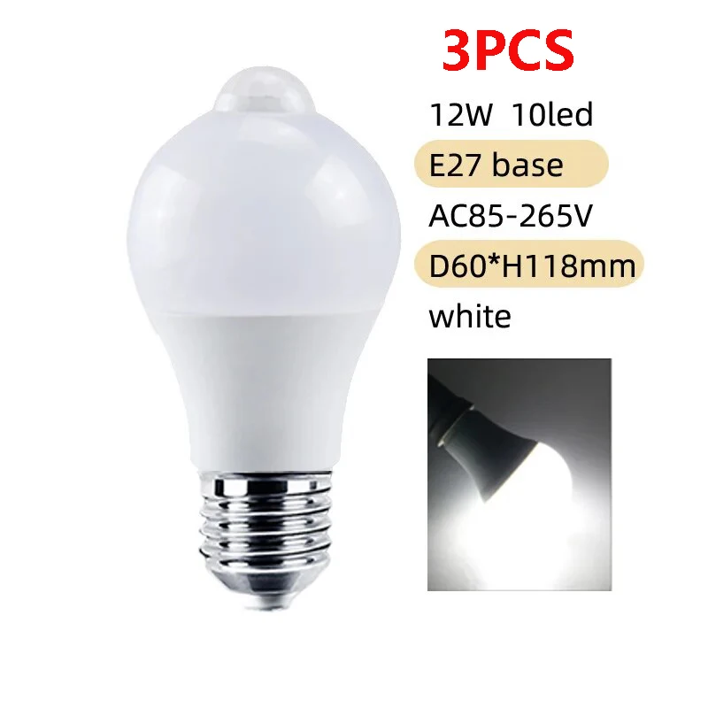 PIR Bewegingssensor LED Gloeilamp 12W E27 Slimme Lamp Bewegingsgeactiveerd AAN/UIT Thuisverlichting Lamp voor Thuis Trap - afbeelding 1