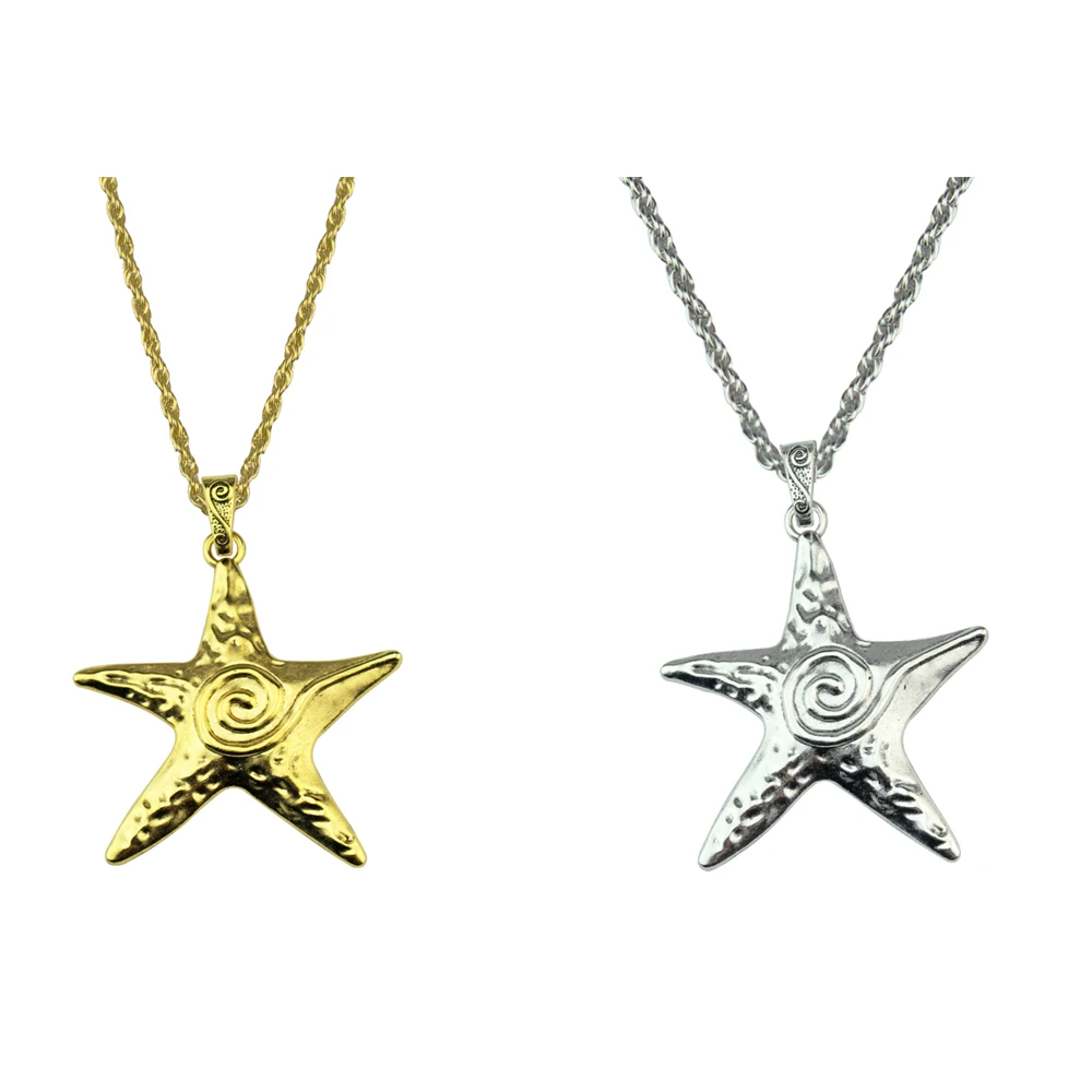 قلادة معدنية على شكل نجم البحر للنساء على الطراز القوطي الهيب هوب فضية اللون على شكل نجمة خماسية