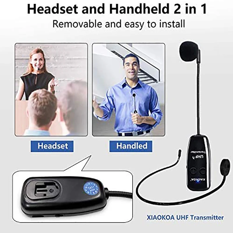 Wireless Microphone Headset UHF Wireless Mic Headset and Handheld 2 in1 160 ft Range for Voice Amplifier, Stage Speakers, Teach