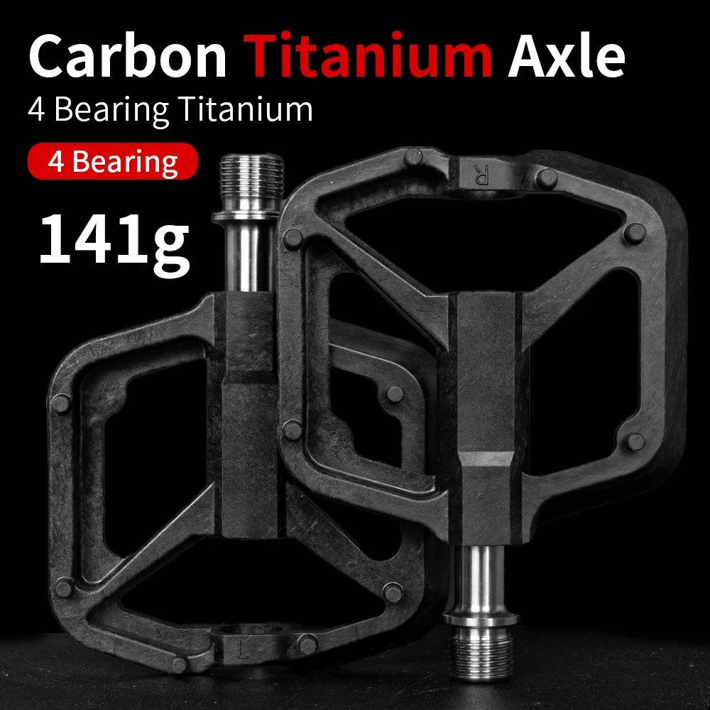 Titanium alloy shaft with 4 bearings, anti slip MTB pedal, winter riding, titanium shaft pedal, ultra light 141g carbon body
