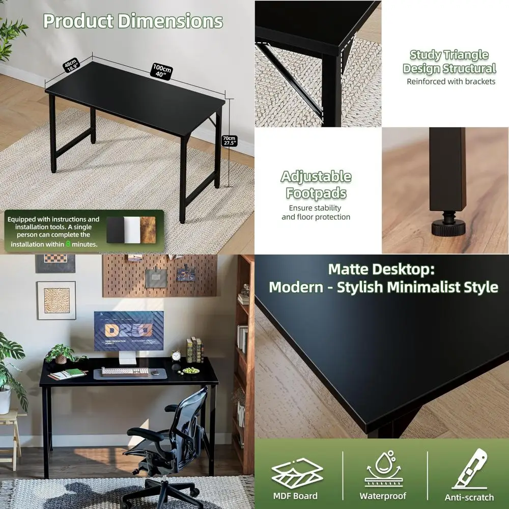 

Компактный домашний офисный стол 40 дюймов для учебы и игр, регулируемый по высоте, элегантный черный компьютерный стол