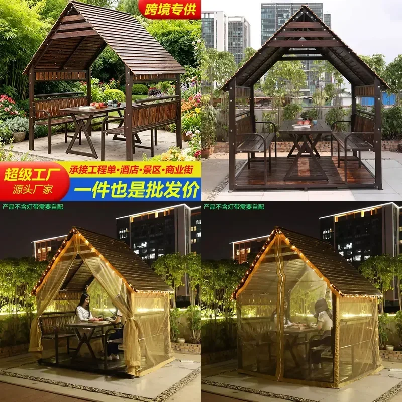 For Outdoor Courtyard Villa Solid Wood Pavilion Rainproof Movable Assembly Chalet Leisure Gazebo Spot Wholesale