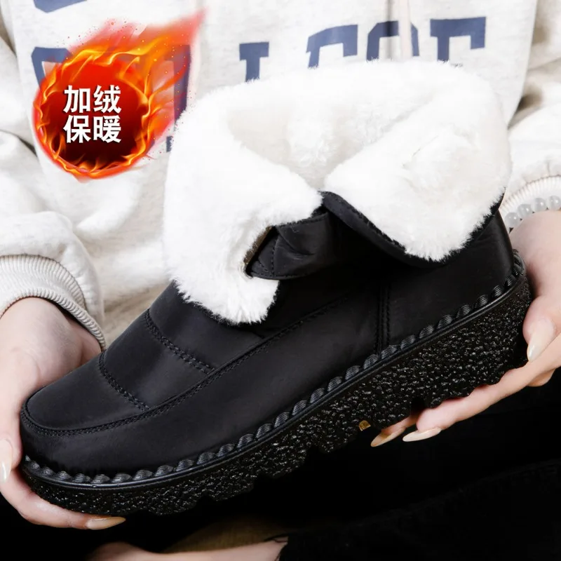 Women's Warm Fleece Ankle Boots Water Resistant Non Slip Rubber Sole Velcro Strap Comfortable Durable Lightweight Winter Shoes