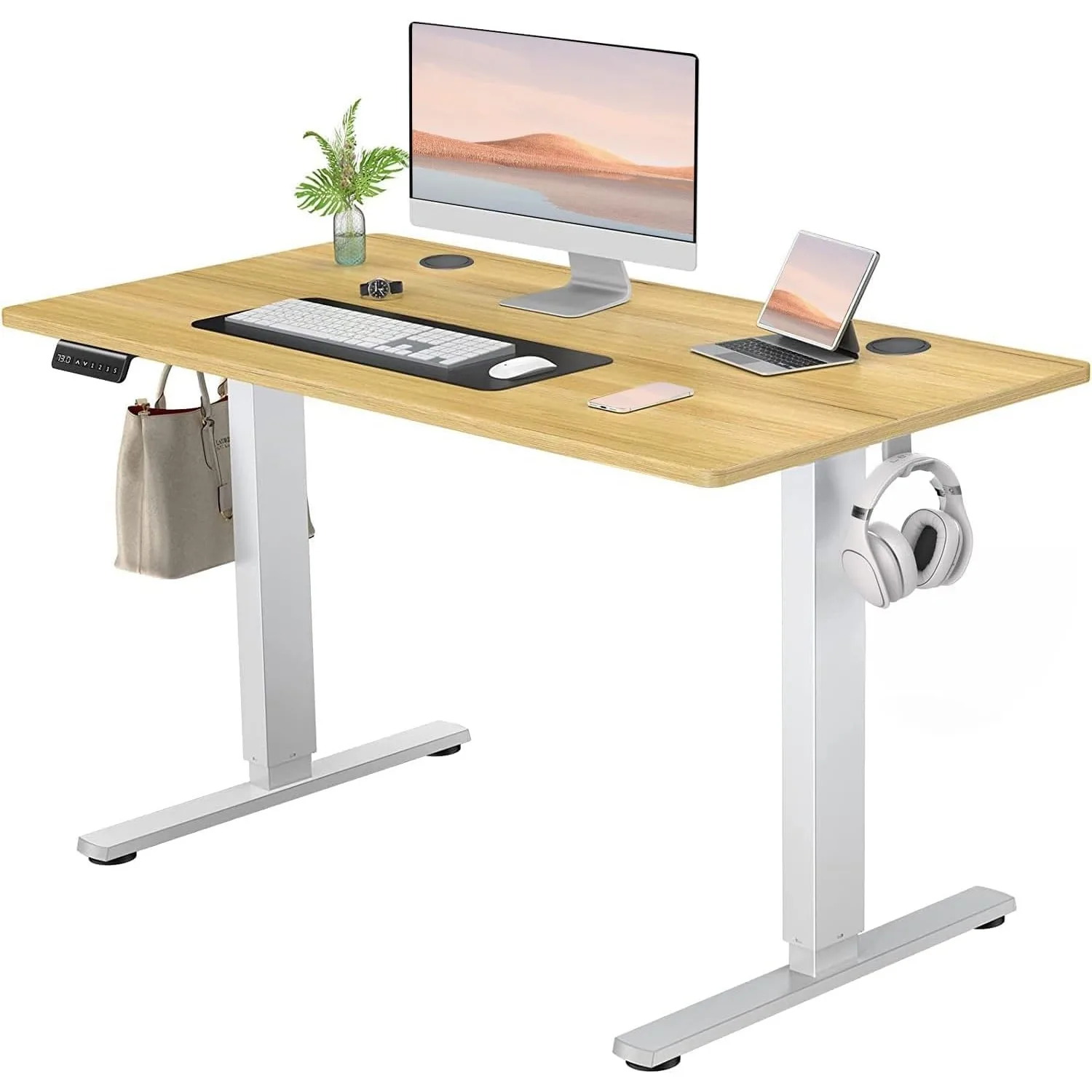 Standing Desk, Adjustable Height Electric Sit Stand Up Down Computer Table, 48x24 Inch Ergonomic Rising Desks , Maple