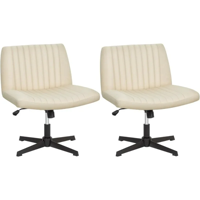 

Wide Armless Desk Chair Without Wheels 360 Swivel Height Adjustable Stable Metal Base Beige Criss Cross Chair for Office Home
