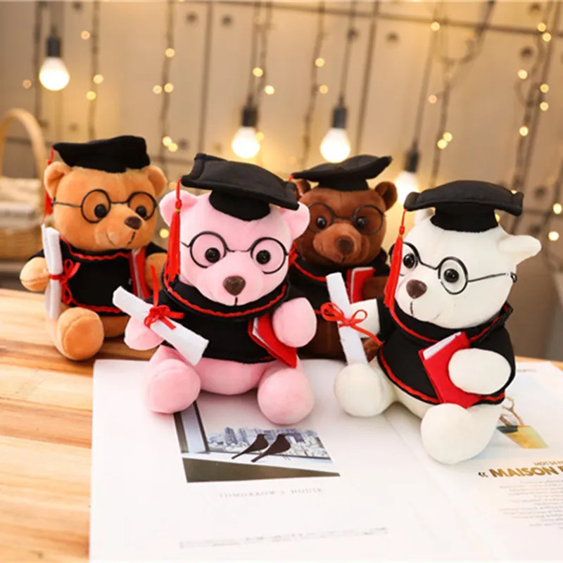 18cm Graduation Commemorative Gift Doctor Bear Cute Plush Toy Children's Sleeping Pillow Toy Doll Family Christmas Gift