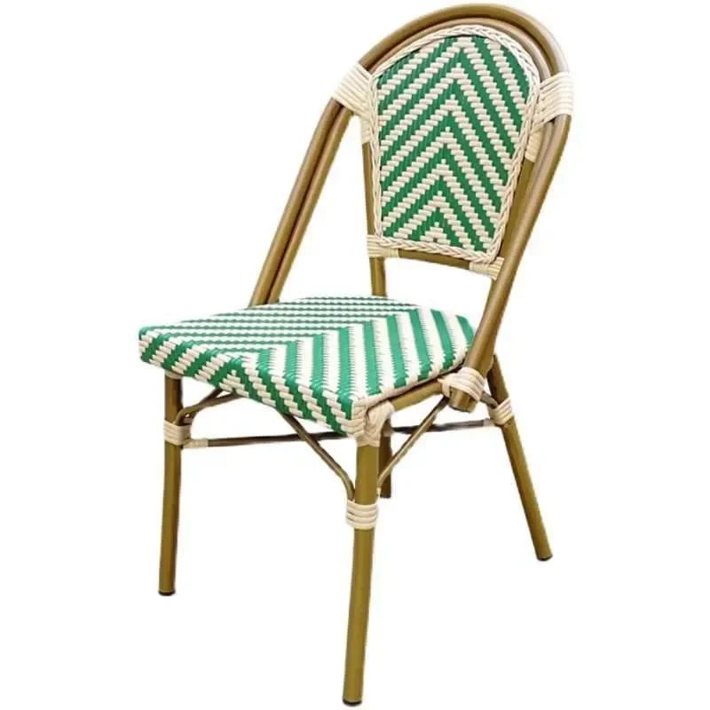 Retro Rattan Dining Set with Marble Top Table and Chairs for Outdoor Cafe Restaurant or Home Use
