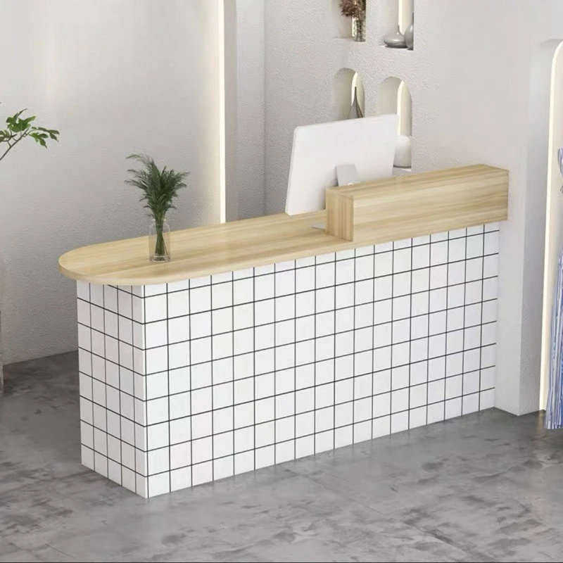 Clothing store checkout page Simple modern curved reception desk Barber shop Small front desk Beauty salon Bar table - view 4