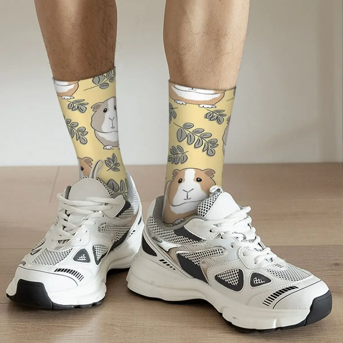 Calcetines Vintage Guinea On Yellow para hombre, capibara, Unisex, patrón de Hip Hop, estampado, calcetín Happy Crew, regalo