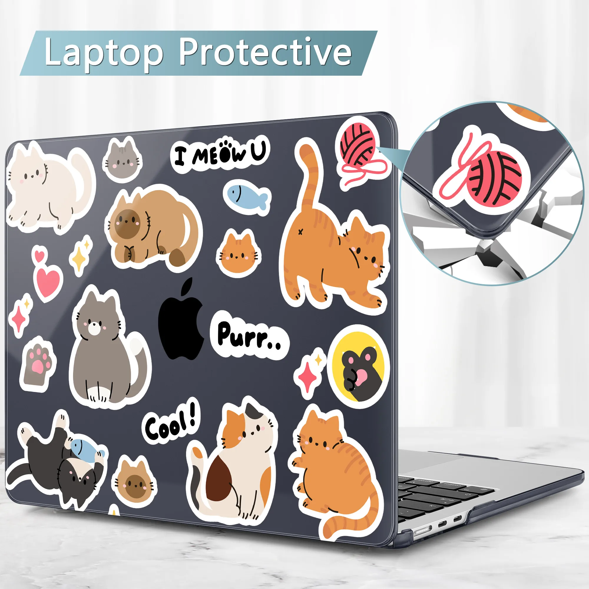 Casing Keras Gambar Kucing Manis untuk MacBook M4 2025 Air 13 15 A3240 A3241 M3 A3113 A3114 A2681 M2 M1 A2337 Pro 13 14 16 A2485 A3401