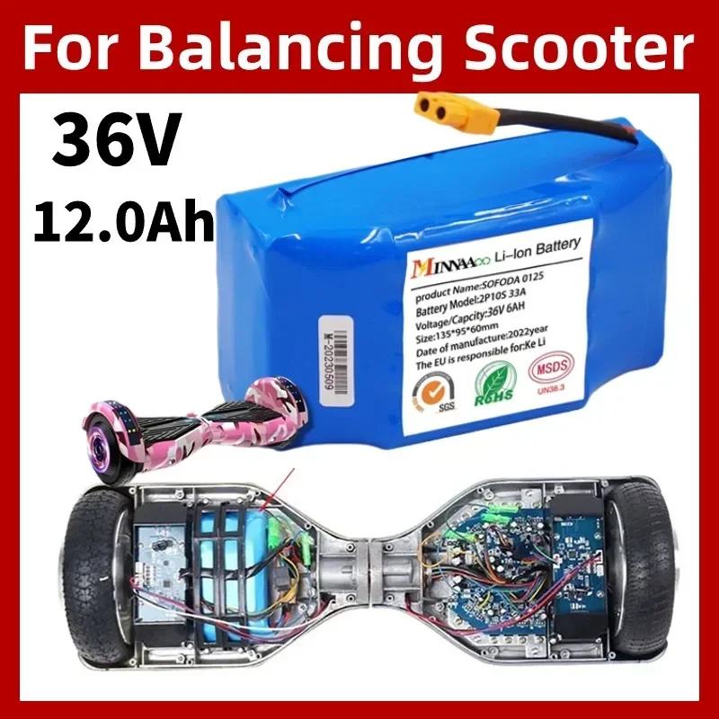 36V 12A battery hoverboard rechargeable li-ion battery pack li-ion cell for electric self balance scooter hoverboard unicycle