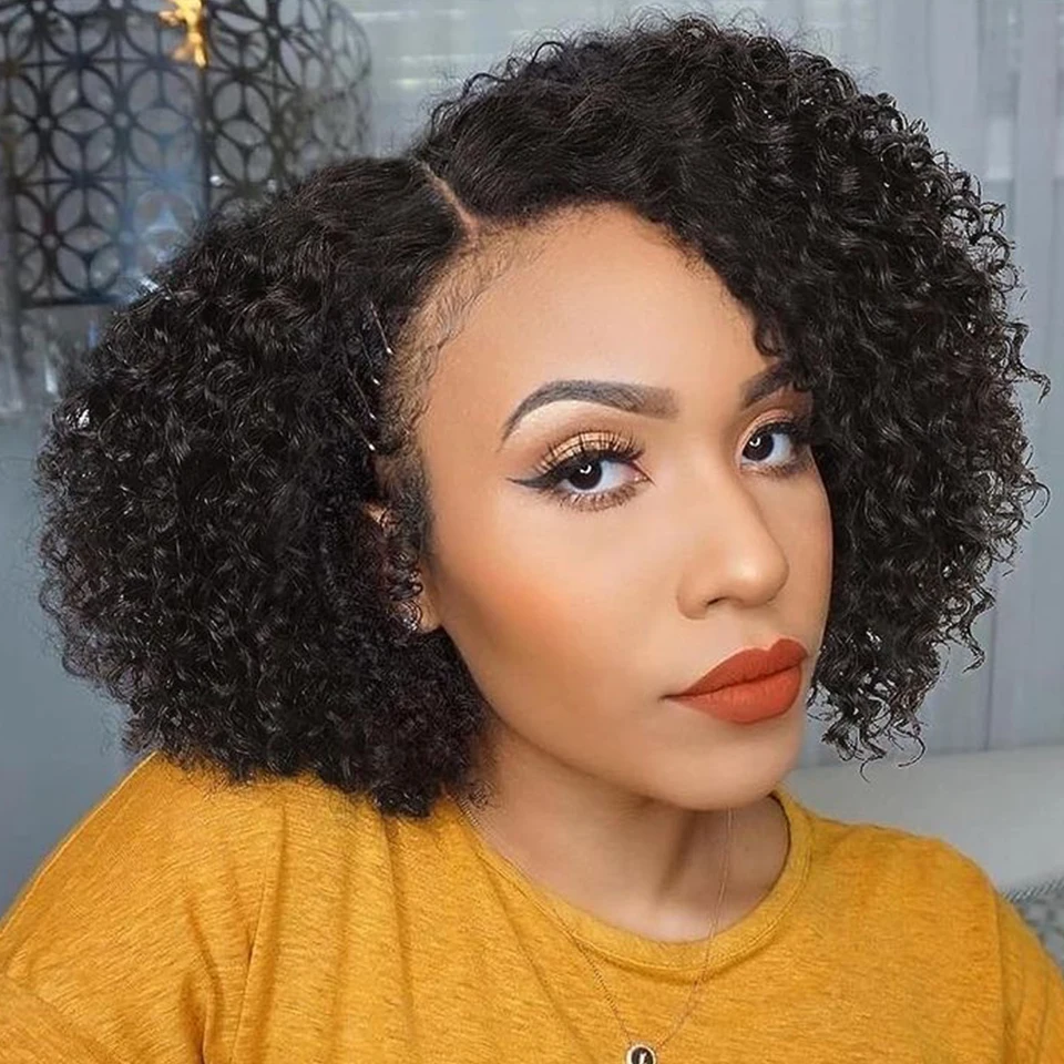 

Short Bob Lace Wig Afro Kinky Curly Indian Deep Curly Human Hair Wig With Baby Hair Pixie Water Wave Bob Wig For Black Women