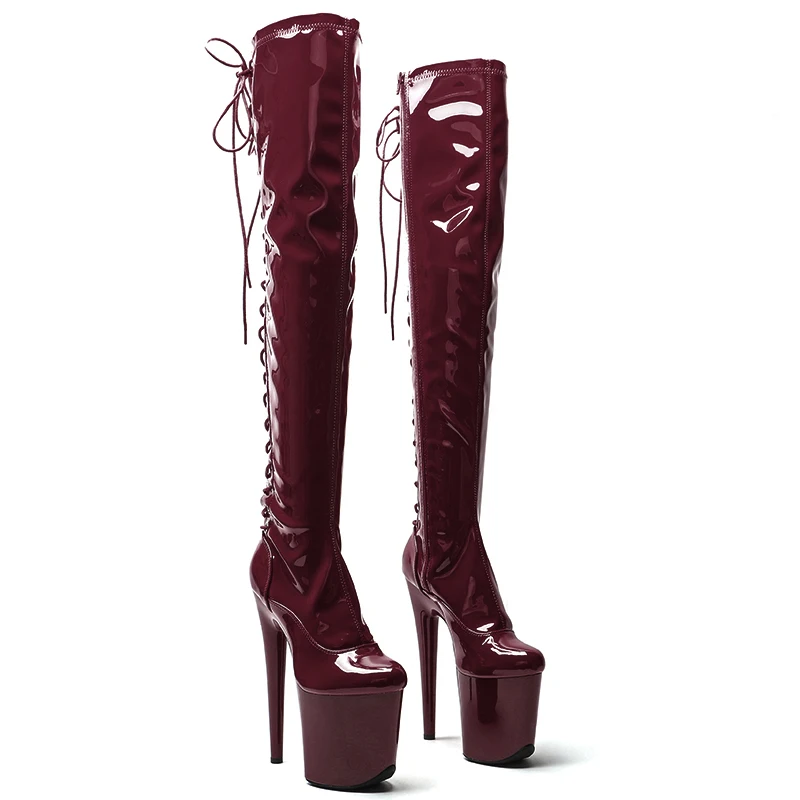 Leecabe  20CM/8inches  shiny Patent PU Upper Trend fashion High Heel platform Boots Pole Dance boots